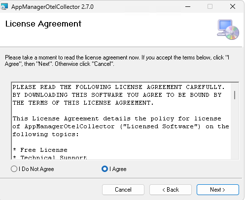 APM Insight OTel Collector installation wizard - License agreement