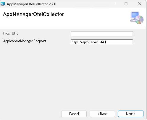 APM Insight OTel Collector installation wizard - Endpoint configuration