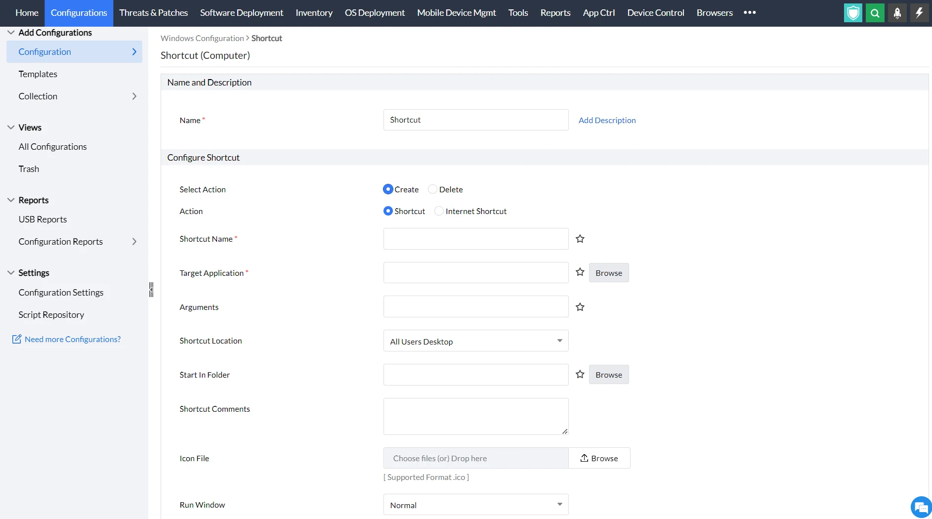creating shortcuts in endpoint central creating shortcuts in endpoint central