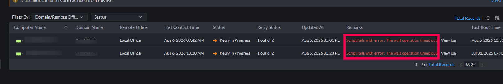 The wait operation timed out - Error Code: 258