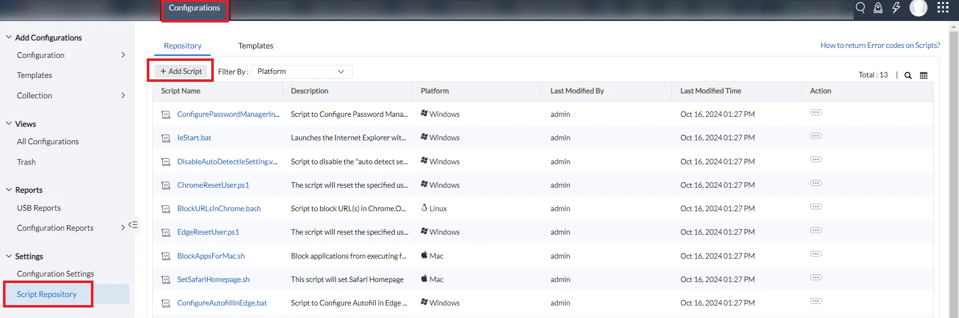 script template-add to repository