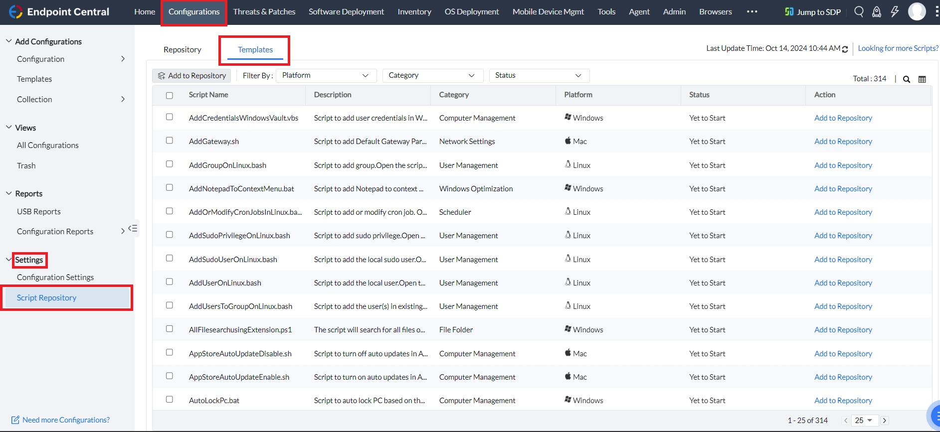 script template navigation