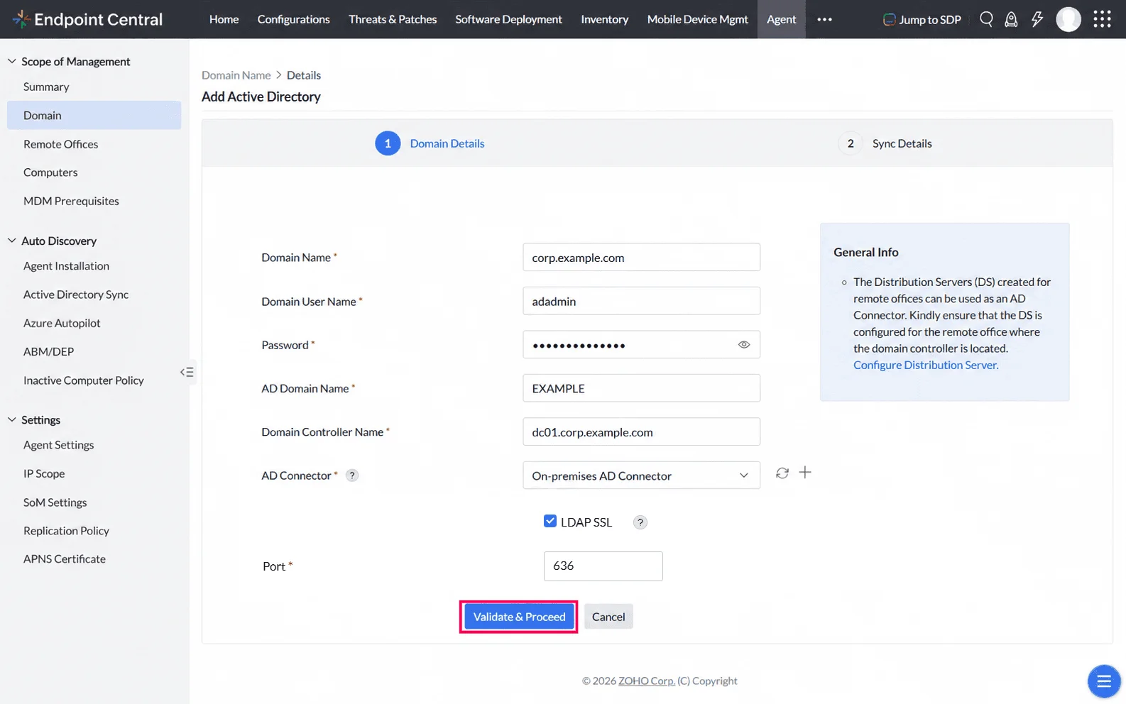 Validate and Proceed Domain Settings Validate and Proceed Domain Settings