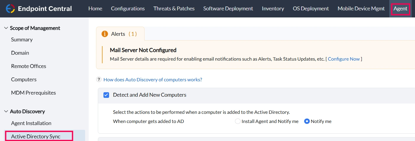 som_detectandadd detect and add computers som policy