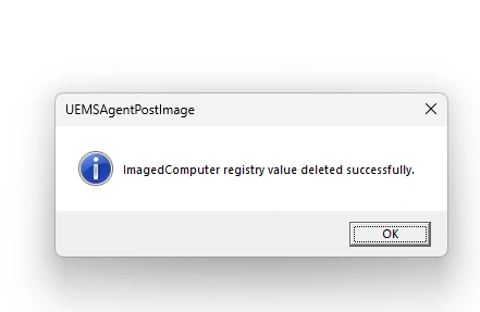 UEMSAgentPostImage — Registry value deleted successfully