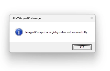 UEMSAgentPreImage — Registry value set successfully