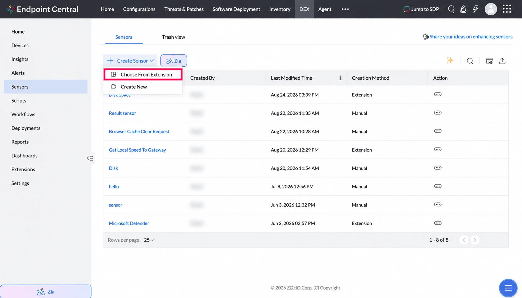 Choose From Extension in Endpoint Central Sensors Choose From Extension in Endpoint Central Sensors
