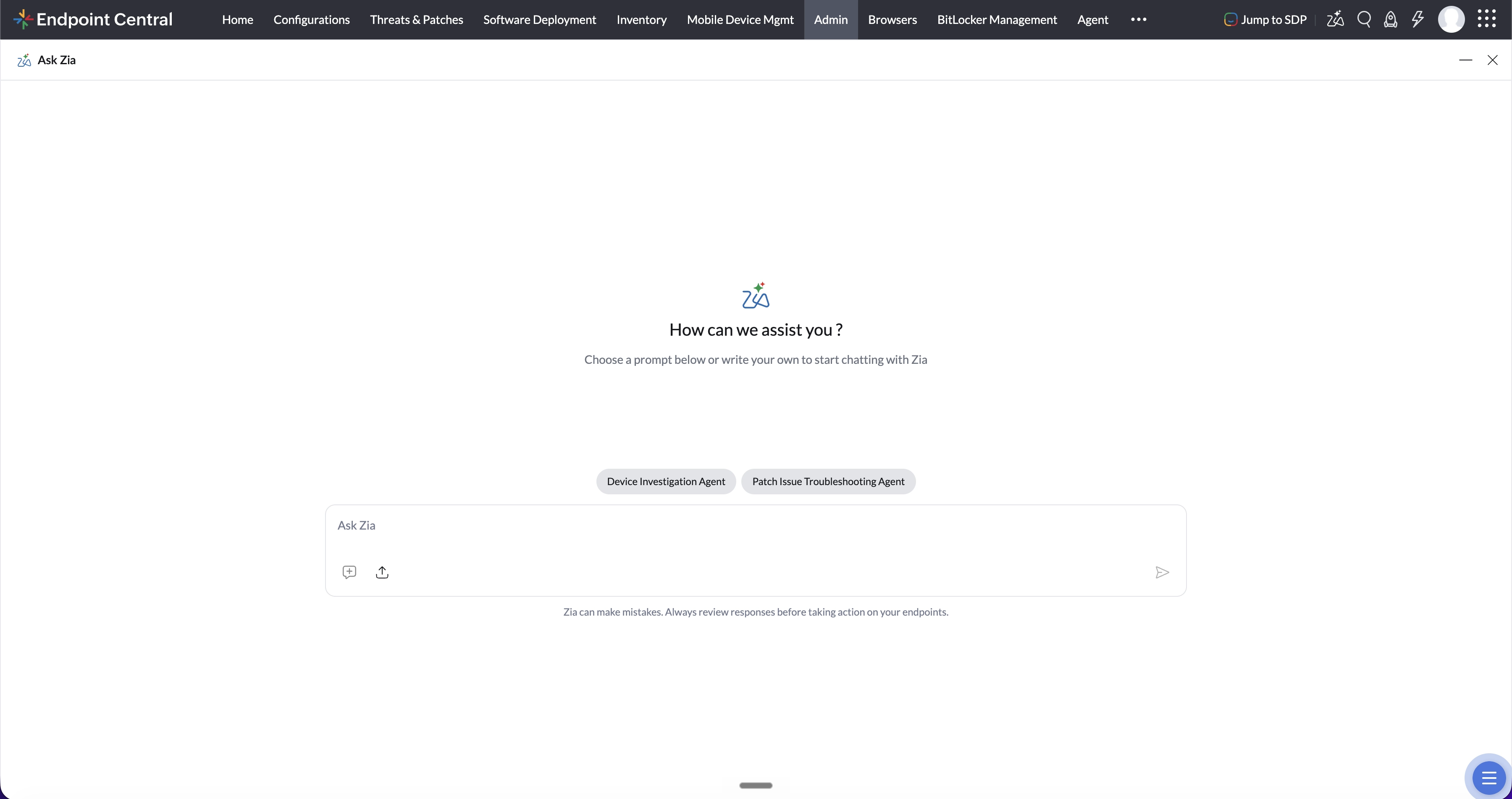 Ask Zia input with agent tag selected