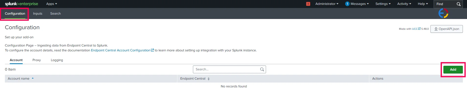 Configuration Add Configuration Add