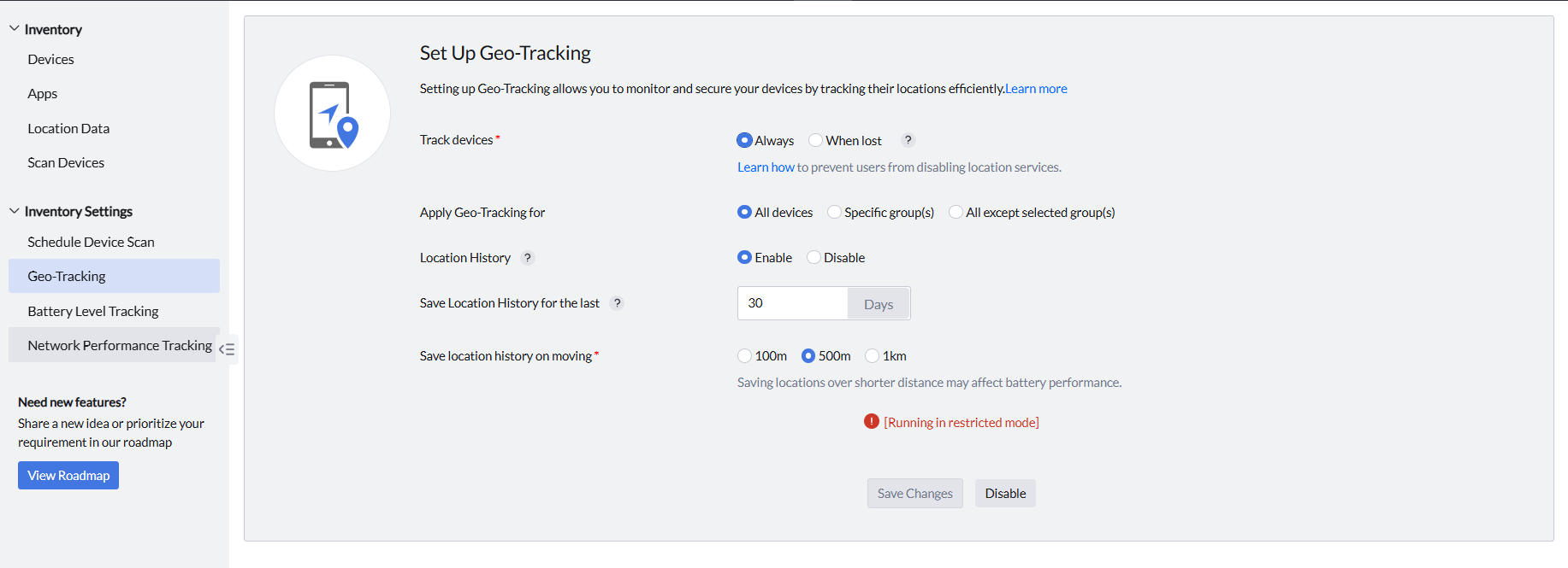 Disabling Geo Tracking for select devices