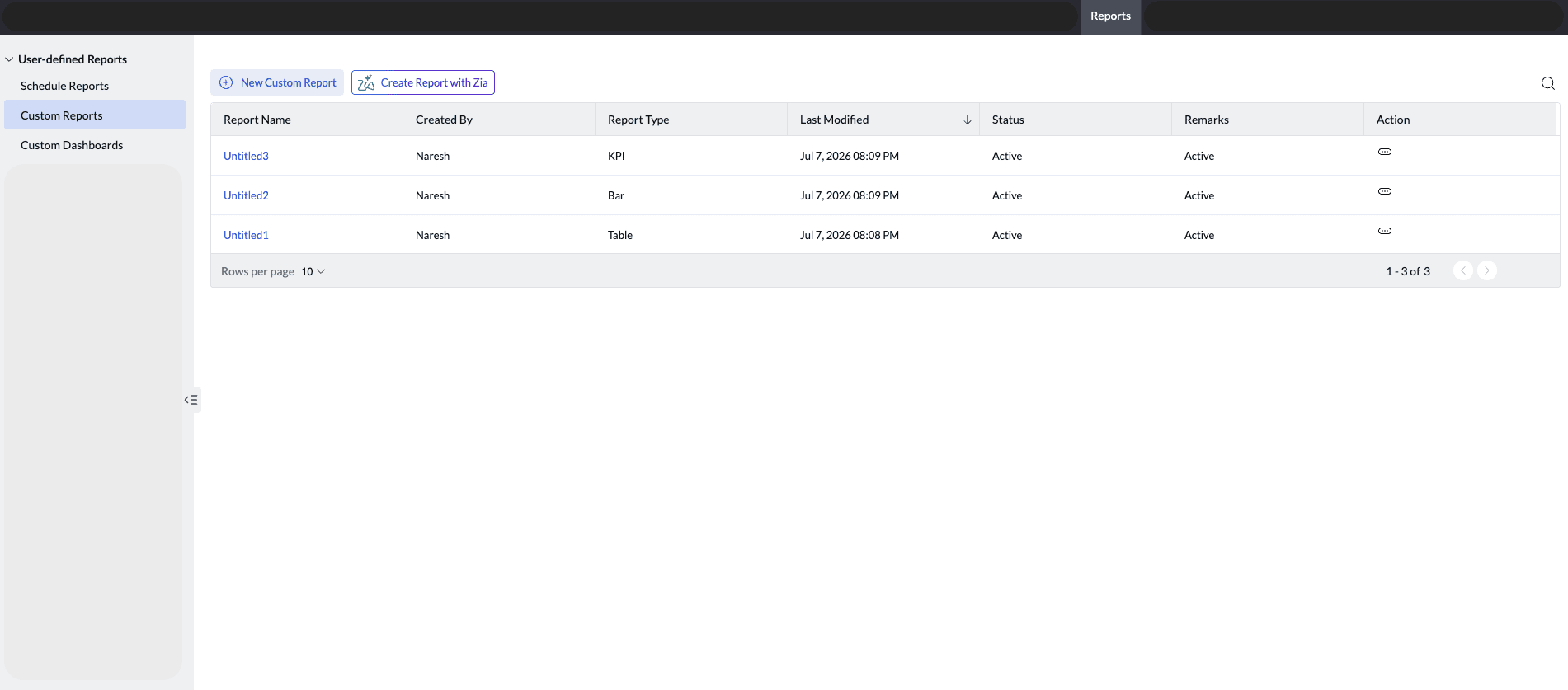 Zia AI powered custom reports
