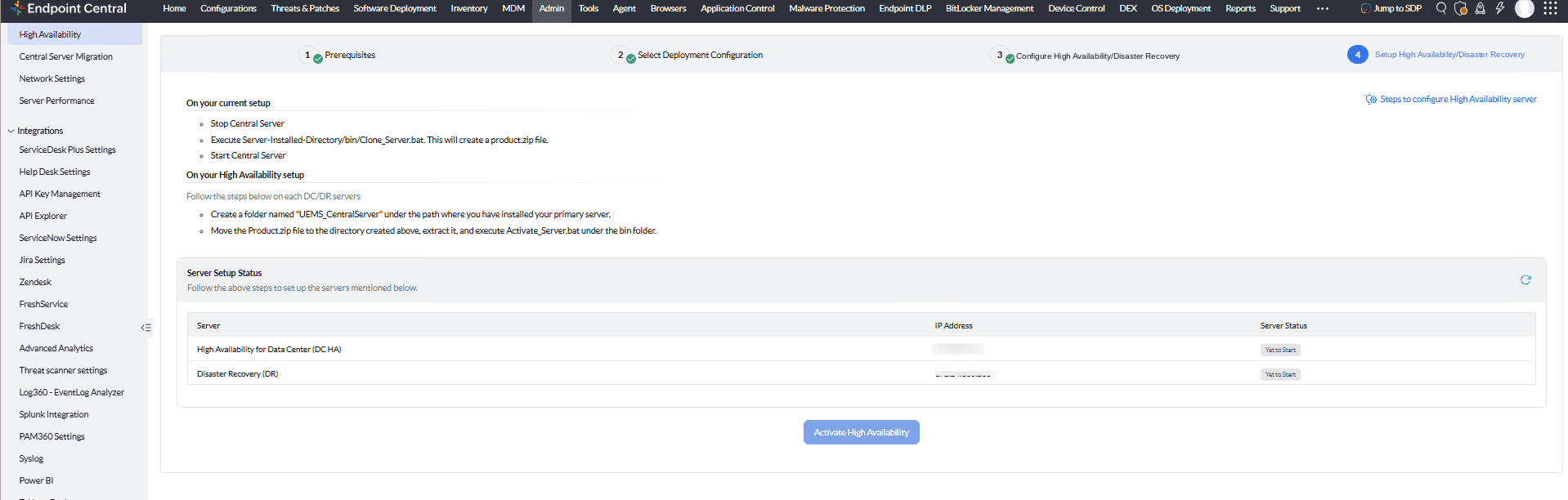 Server Setup Status — High Availability for Data Center and DR, Yet to Start Server Setup Status — High Availability for Data Center and DR, Yet to Start