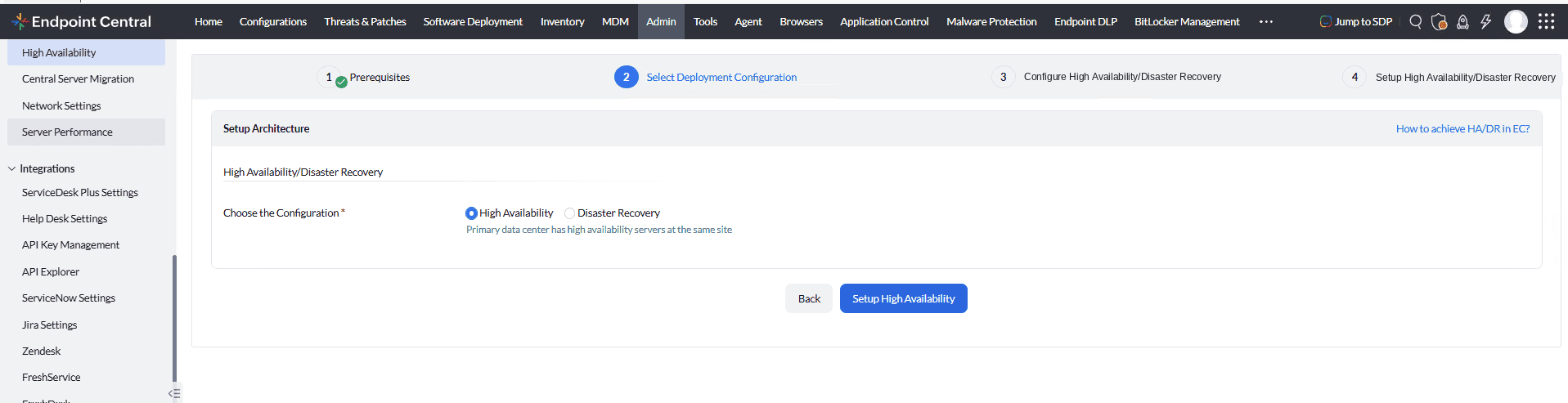 Select Deployment Configuration — High Availability selected Select Deployment Configuration — High Availability selected