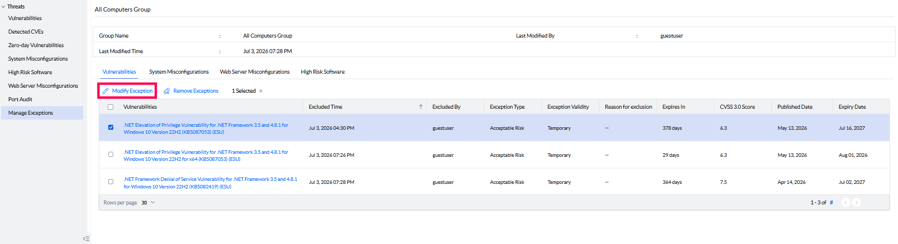 Manage Exceptions