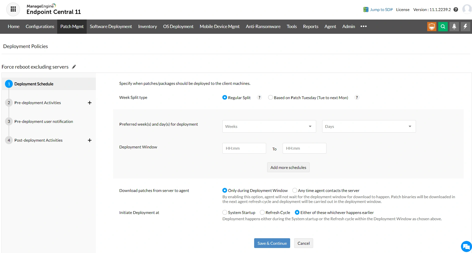 Deployment Policies console view.