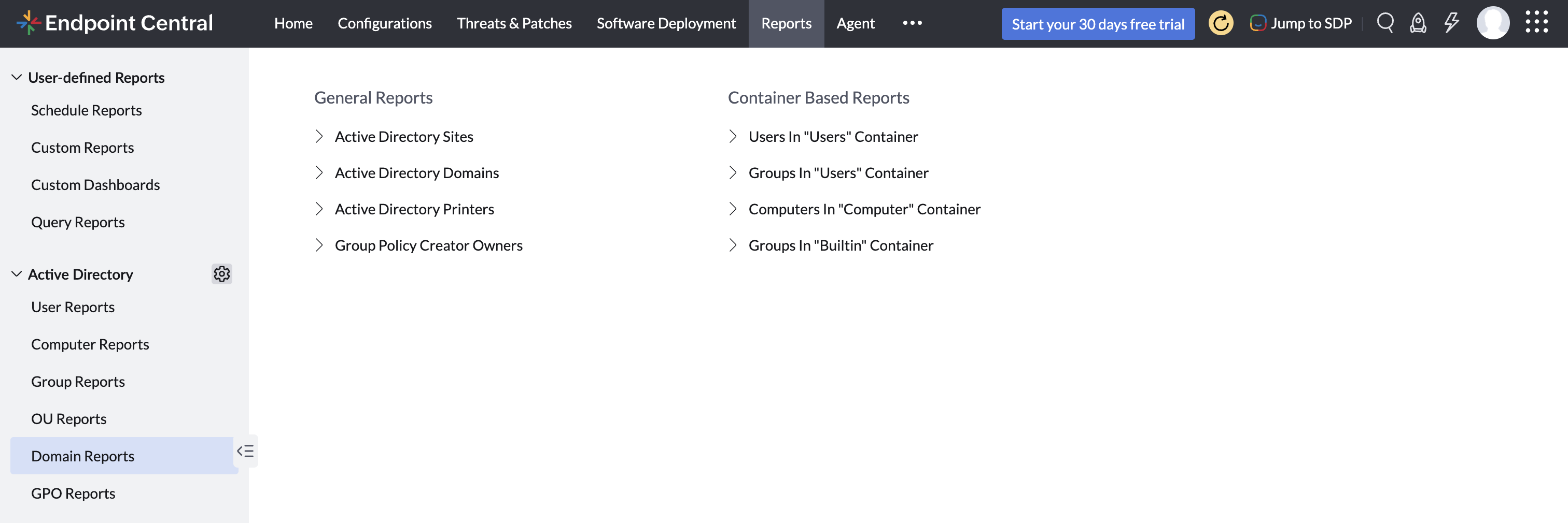 Active Directory domain report