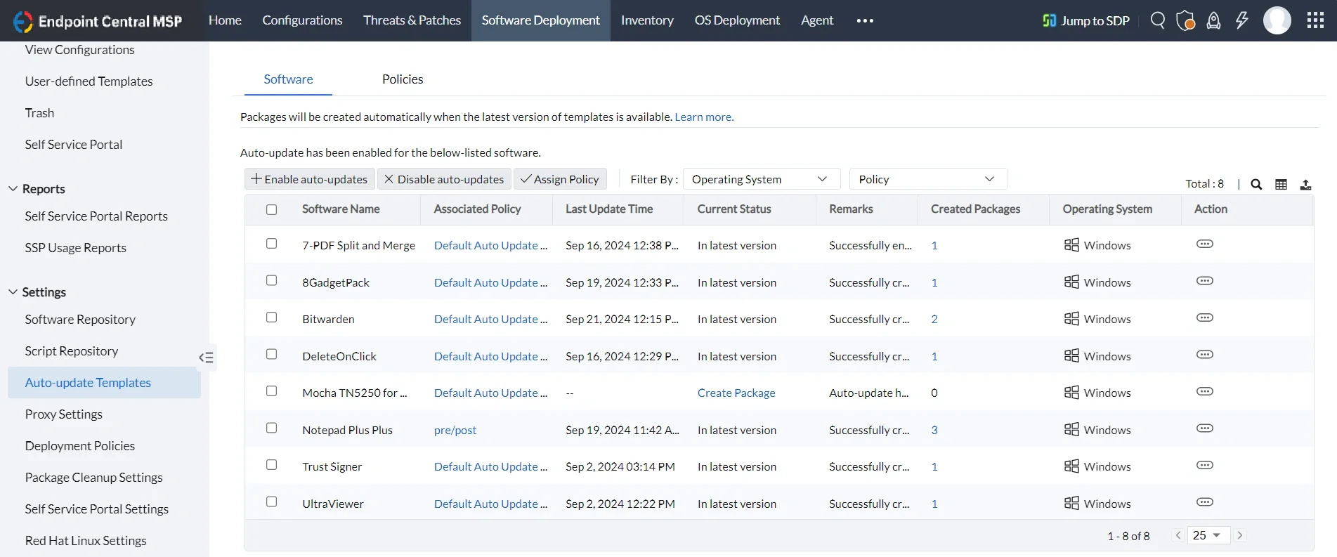auto-update-templates software-deployment screenshot