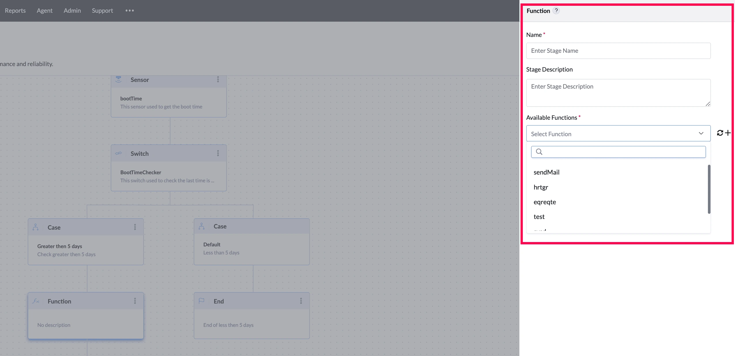 Function stage configuration with parameters.