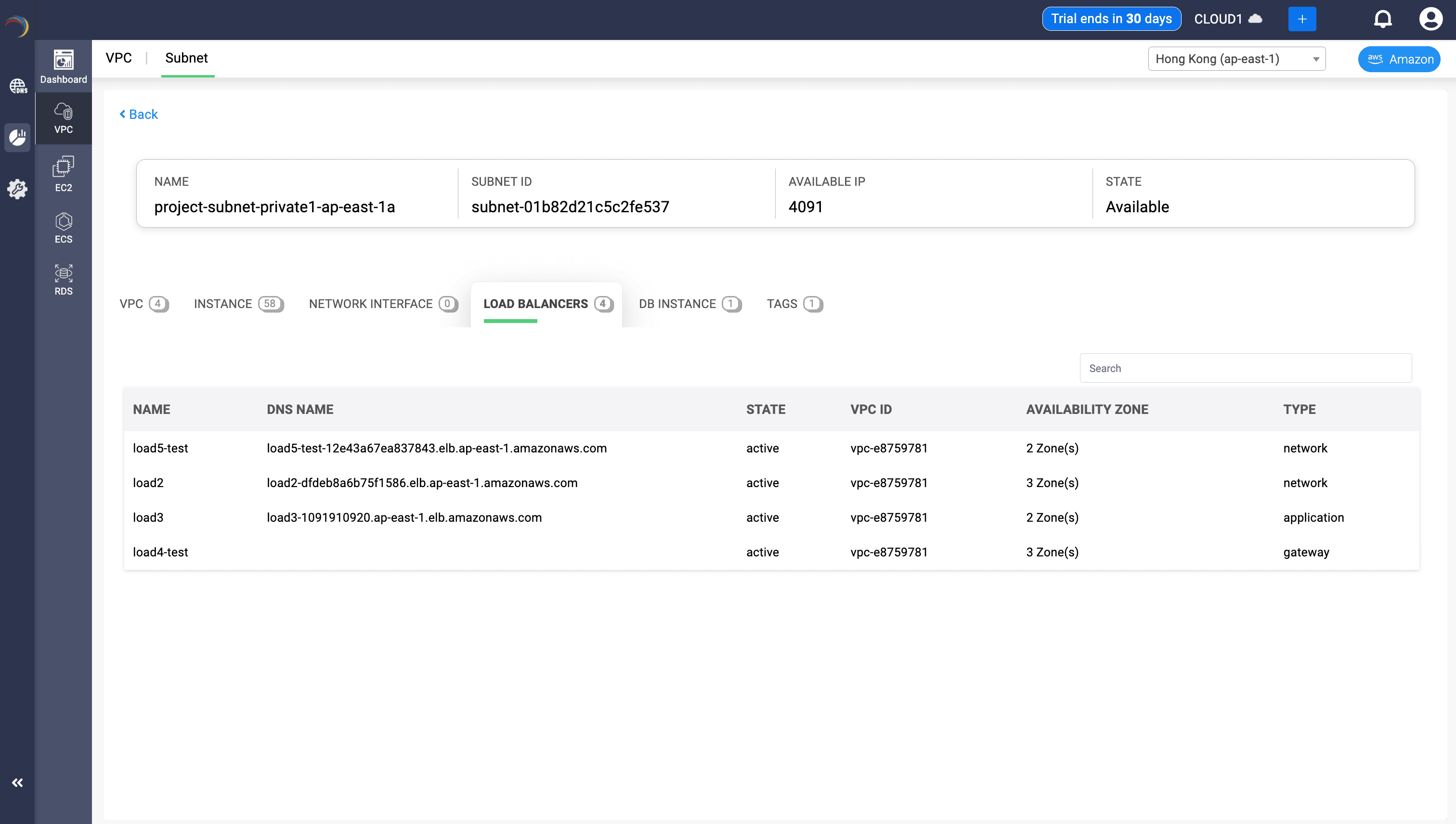 DDI Central Load Balancer View