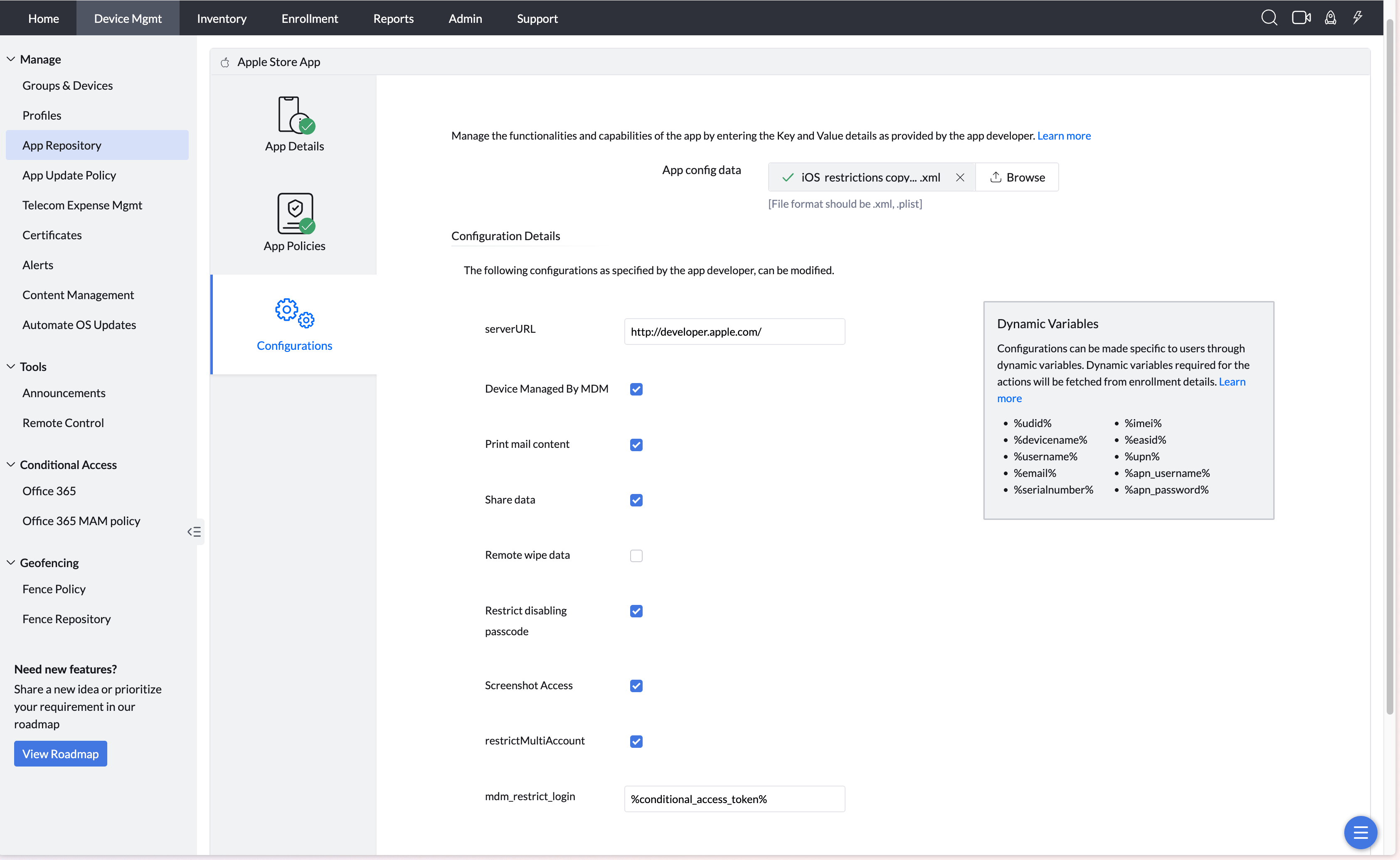 Zoho Mail iOS App Configurations