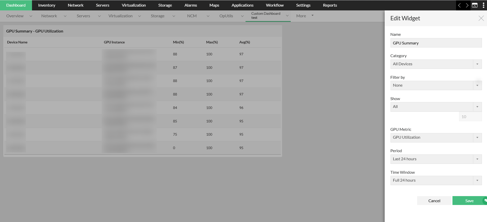 GPU Dashboard Widget in OpManager