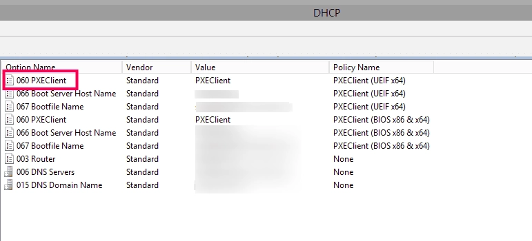 060 option configured in DHCP