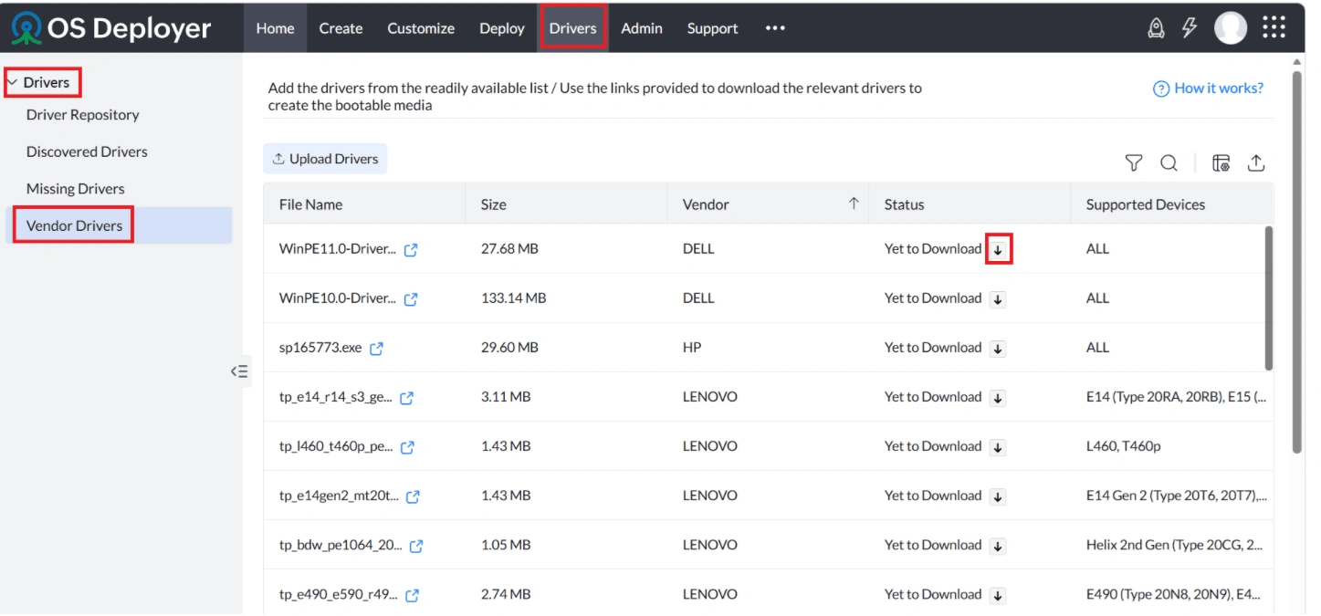download-driver-nav Navigation option to download driver