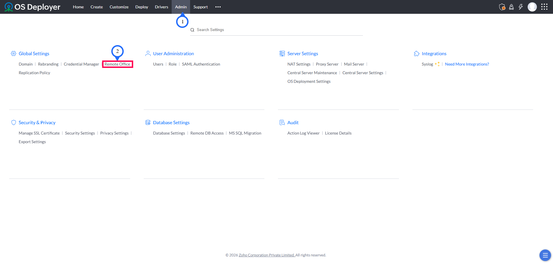 Navigation to create Remote Office