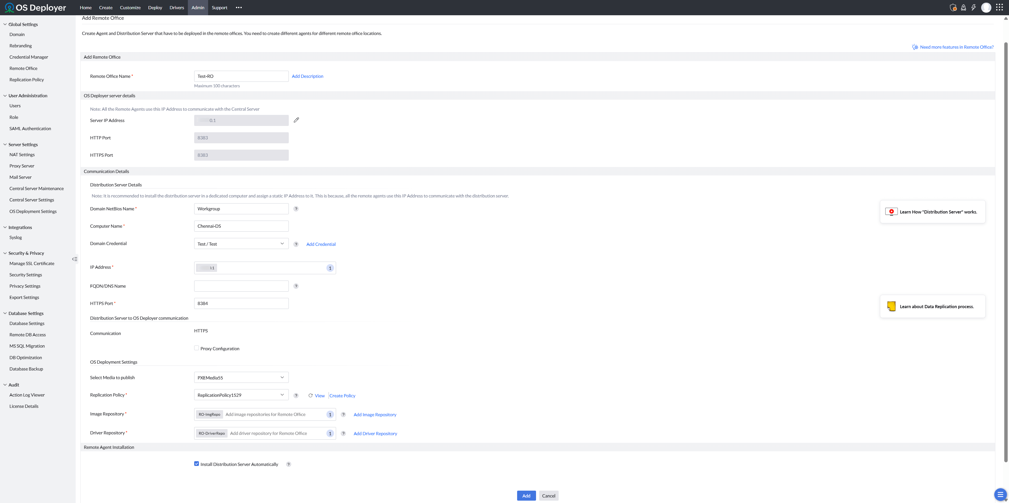 Specifying required details of the Distribution Server
