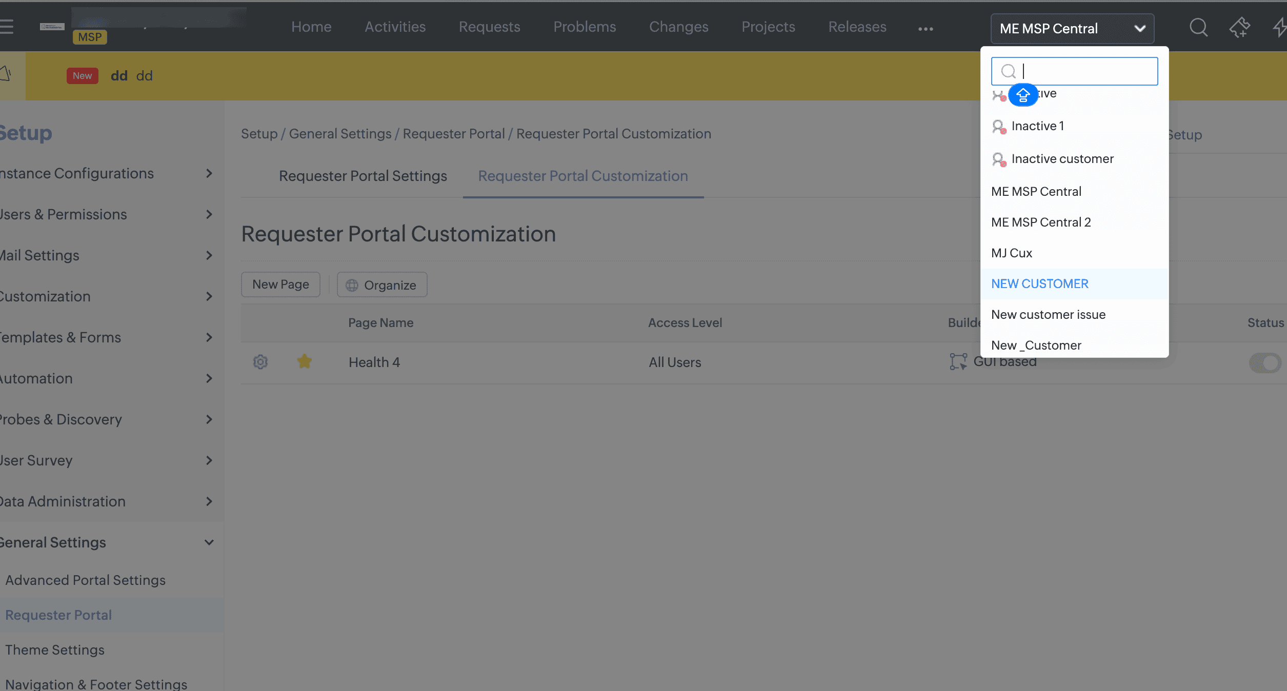Manage portals by customer Manage portals by customer