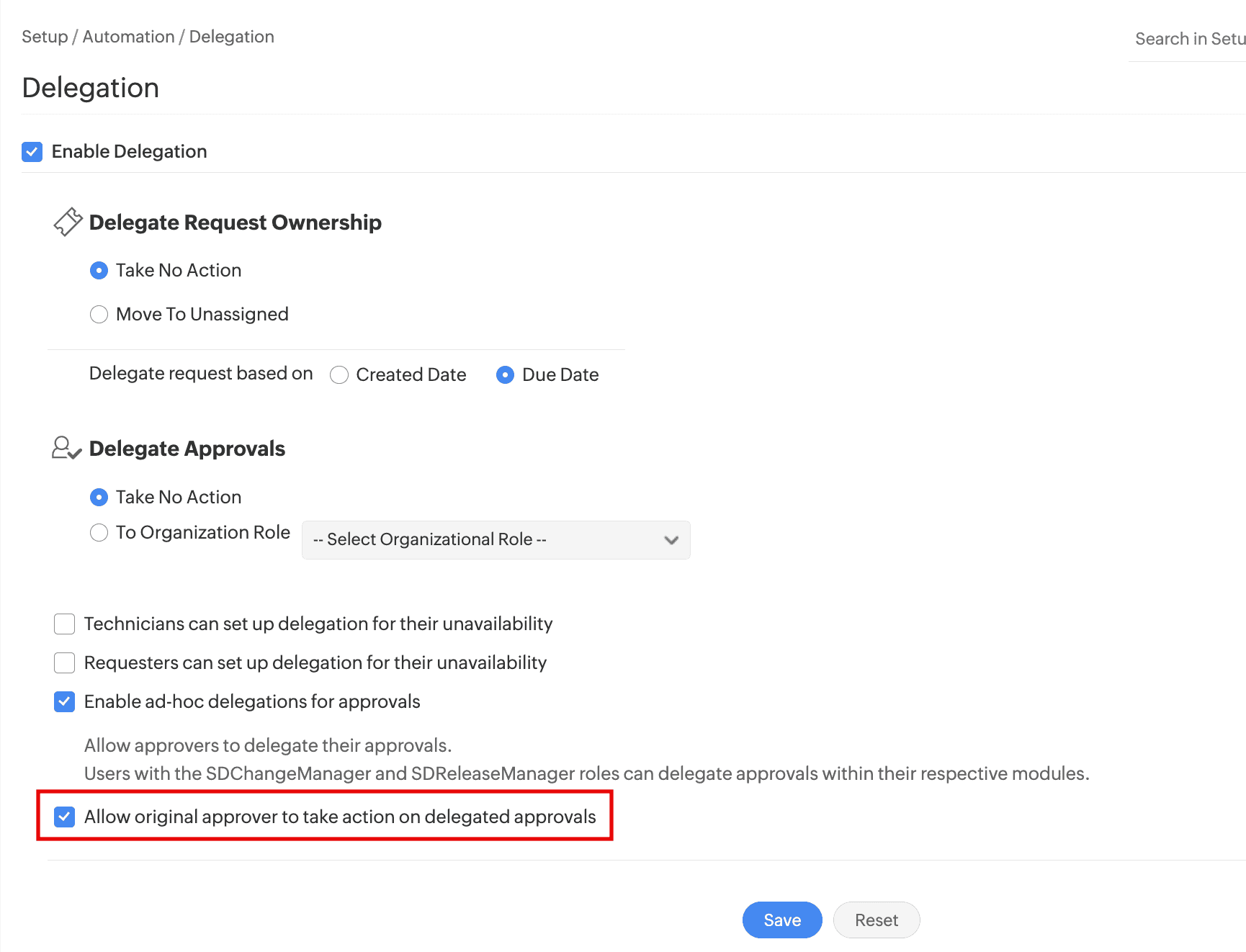 New Delegation Settings