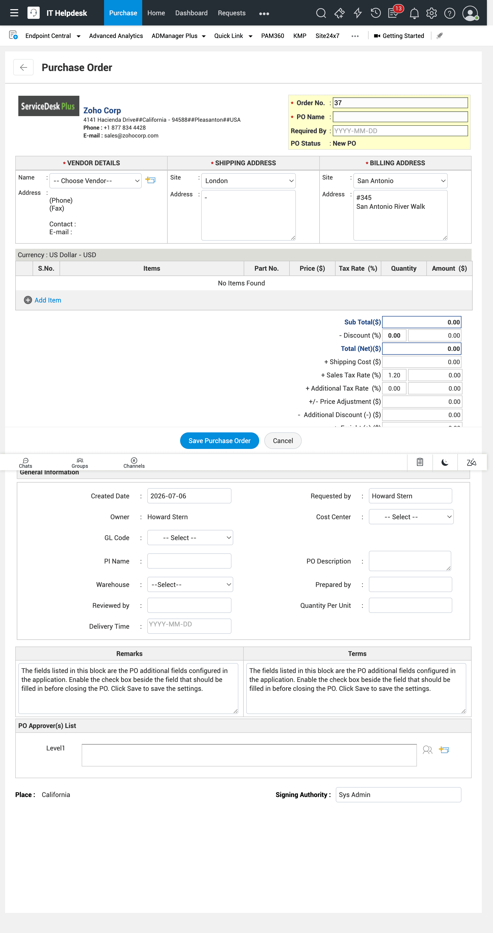 PO template in ServiceDesk Plus on-premises PO template in ServiceDesk Plus on-premises