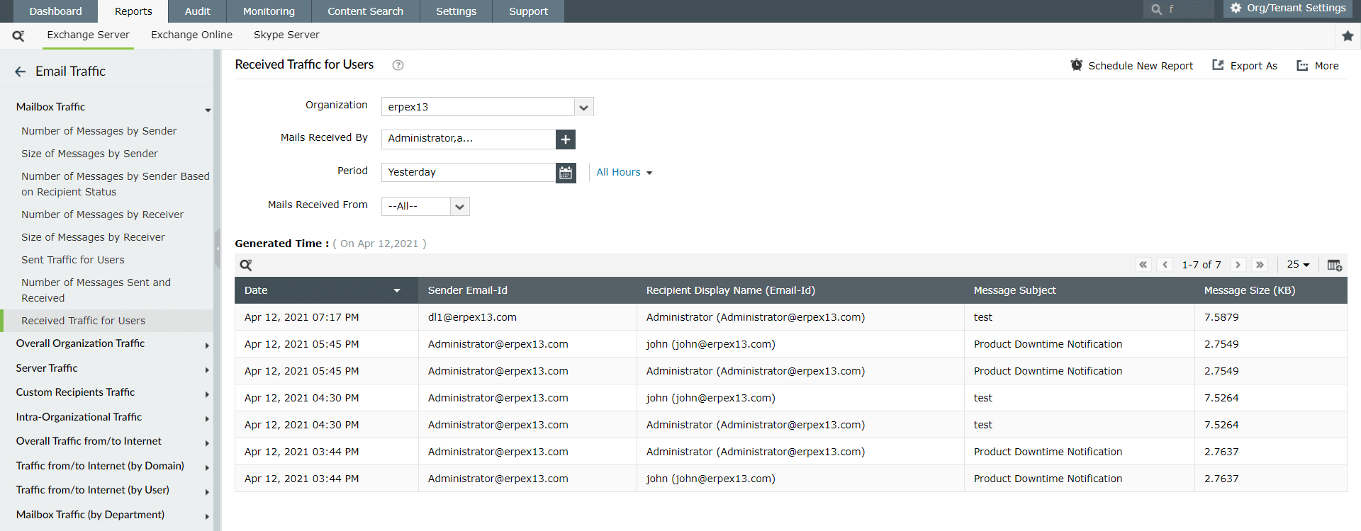 Trafic de r&eacute;ception pour les utilisateurs