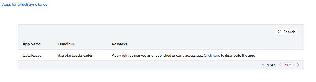 MDM console error indicating an app is marked as unpublished or early access