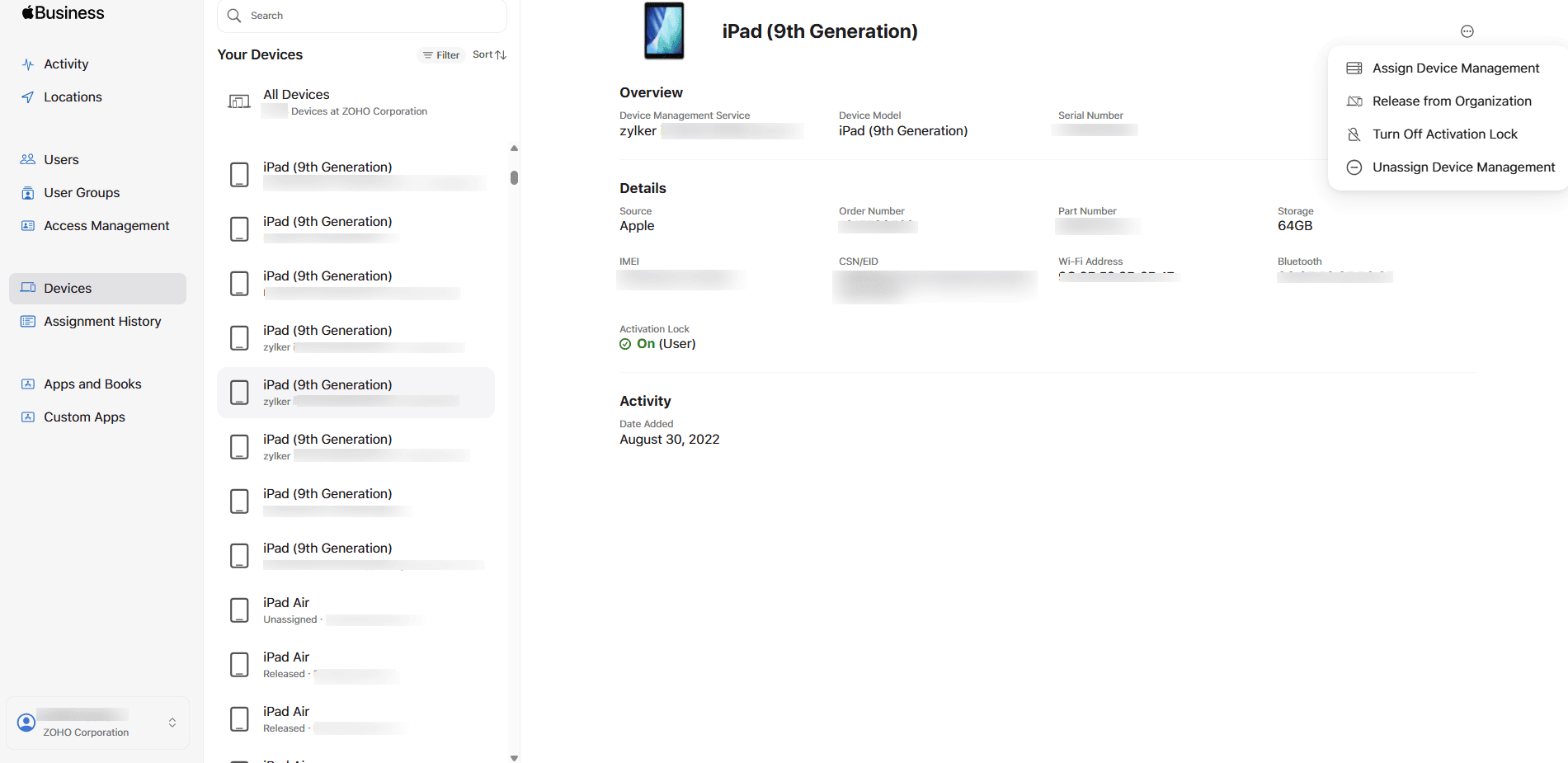 Apple Business Manager sign-in page for admins