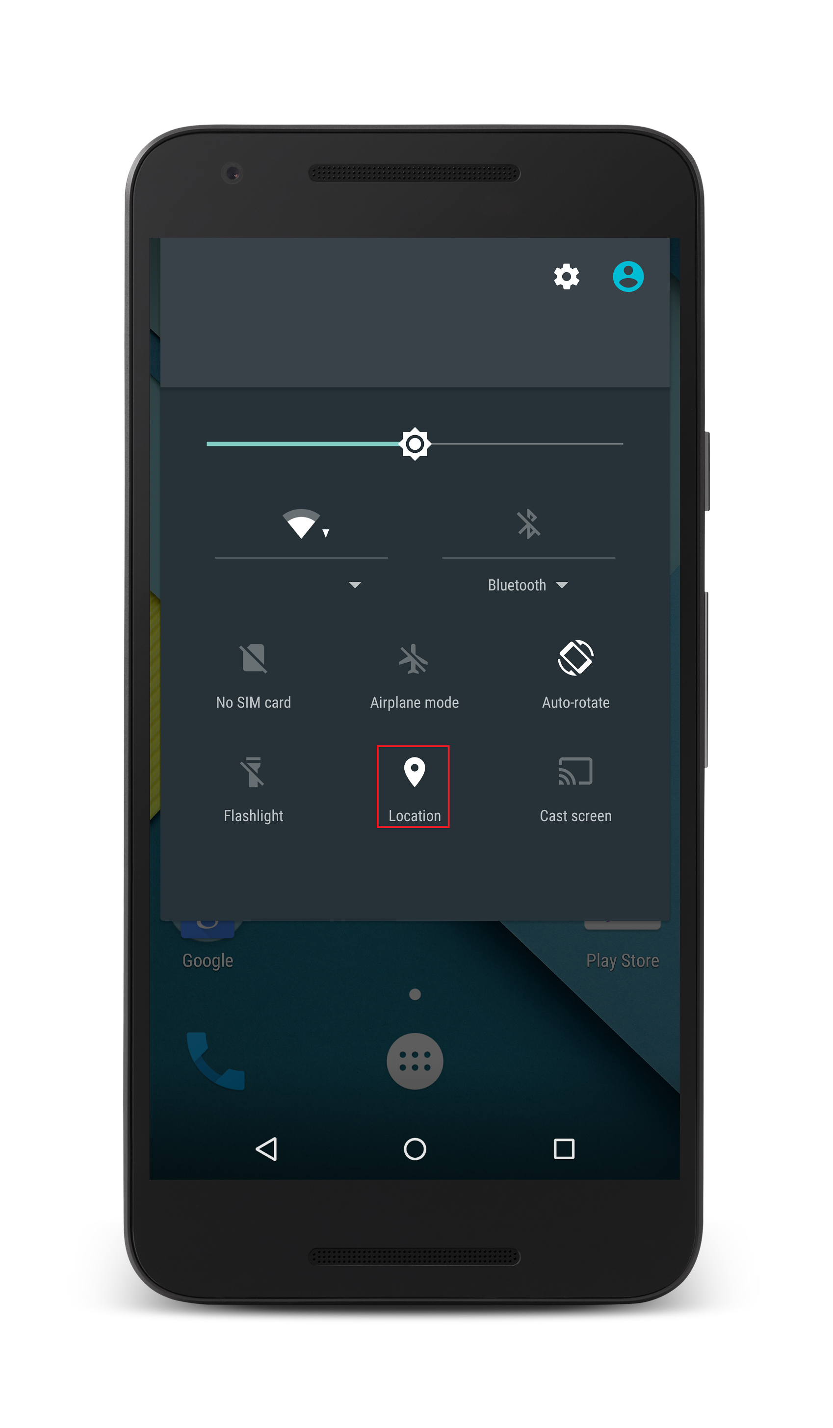 loc1 Android status bar expanded with the Location icon highlighted