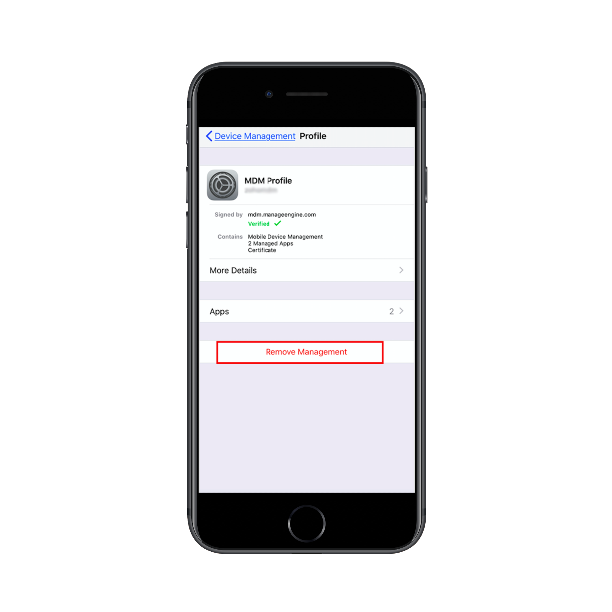 iOS device screen after the existing MDM profile has been removed