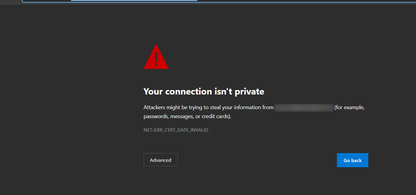 Expired SSL certificate validity period causing an insecure connection warning
