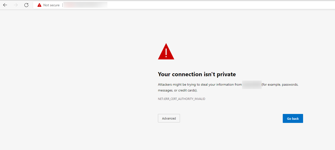 Trusted root certificate missing on the computer used to access the server