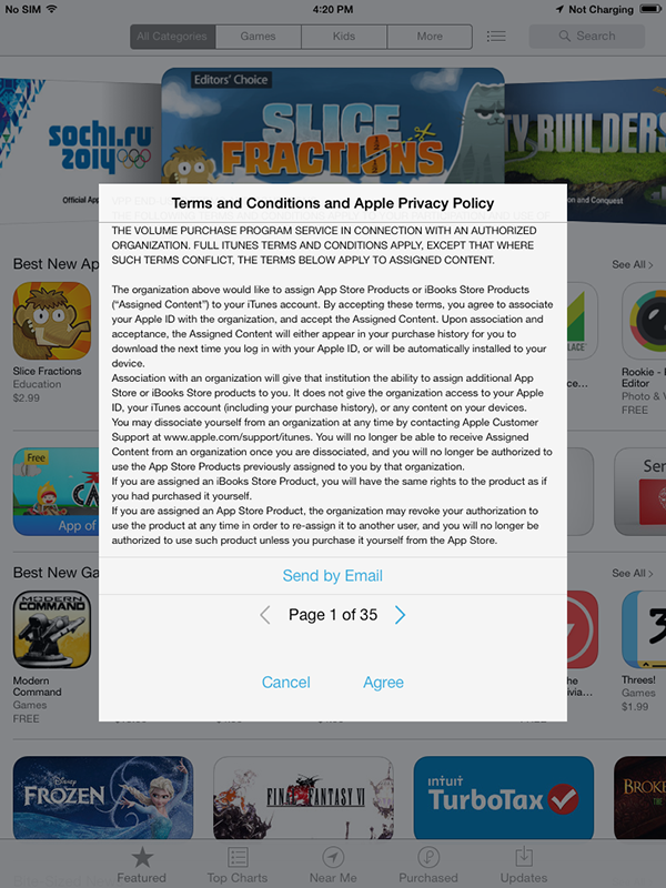 App Store screen with the Continue button to accept the Managed Distribution invitation
