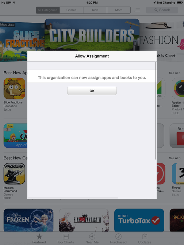 App Store screen confirming the Managed Distribution invitation has been accepted
