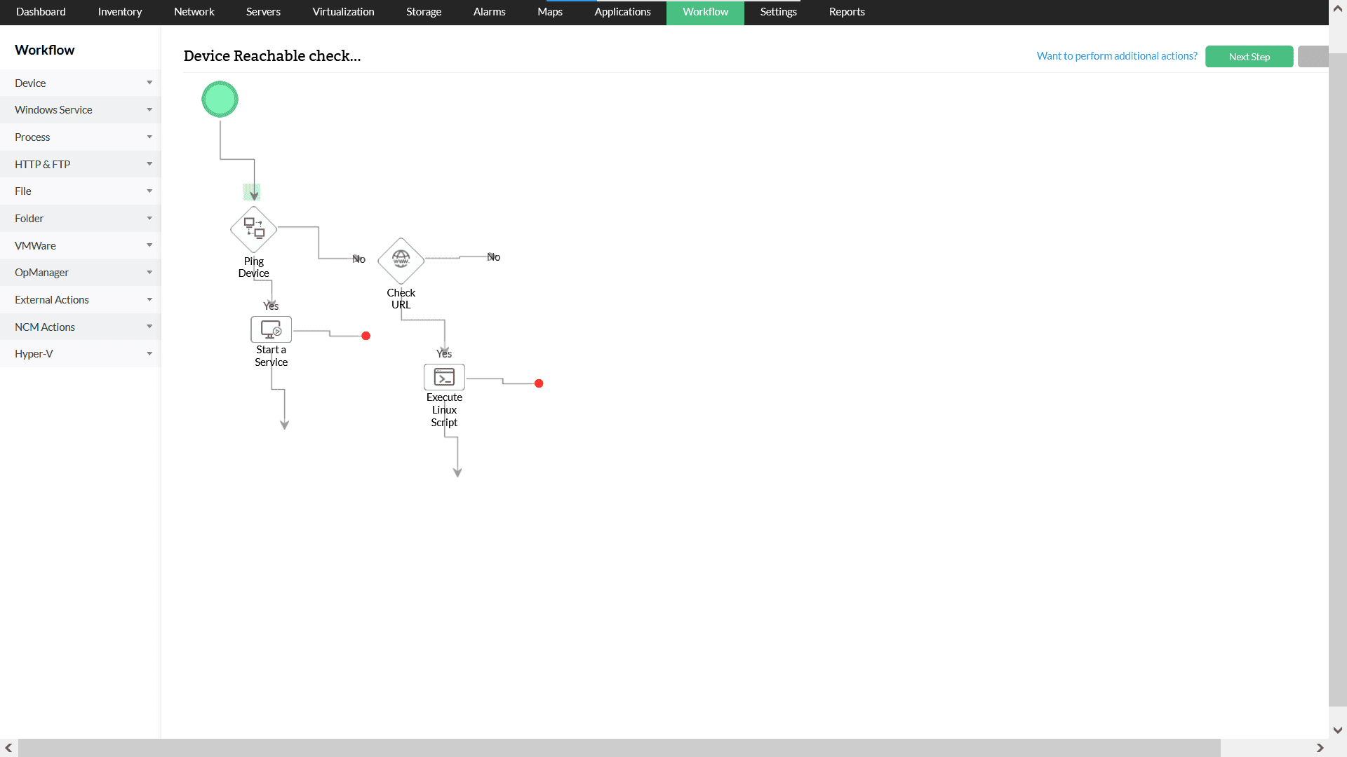 Virtual server monitoring Workflow automation - ManageEngine OpManager