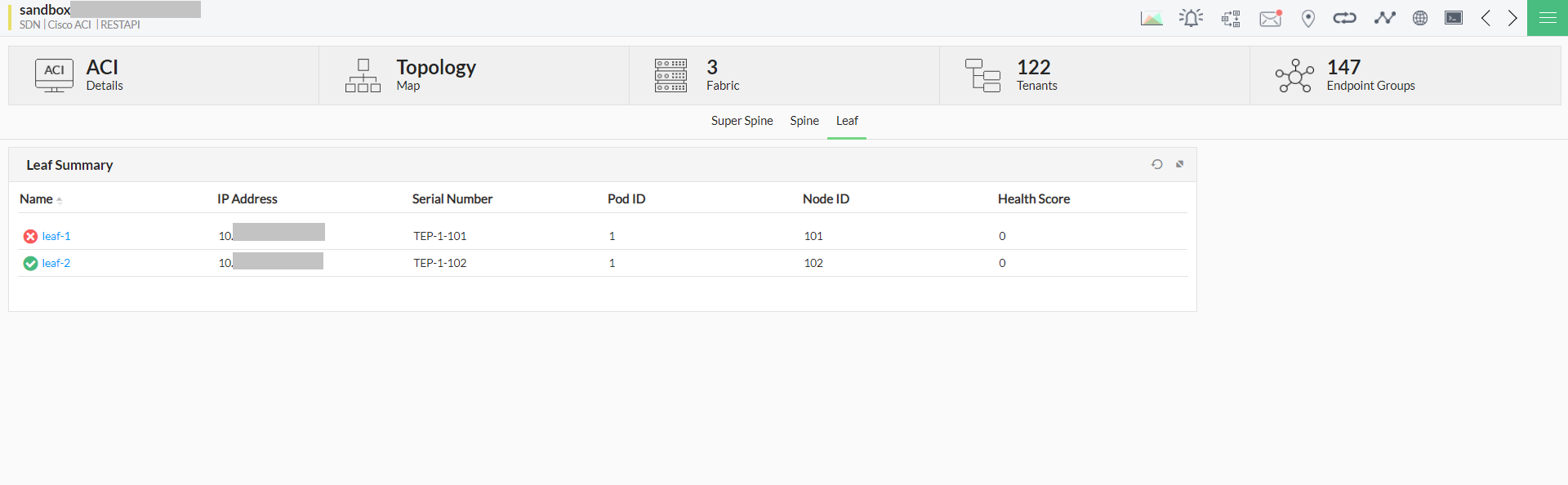 Cisco ACI monitoring in OpManager: Spine and Leaf switches monitoring
