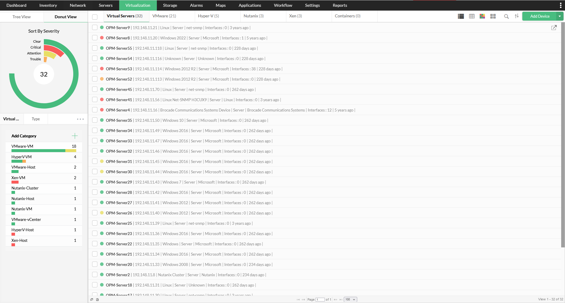 Virtual server monitoring tool Virtual inventory - ManageEngine OpManager