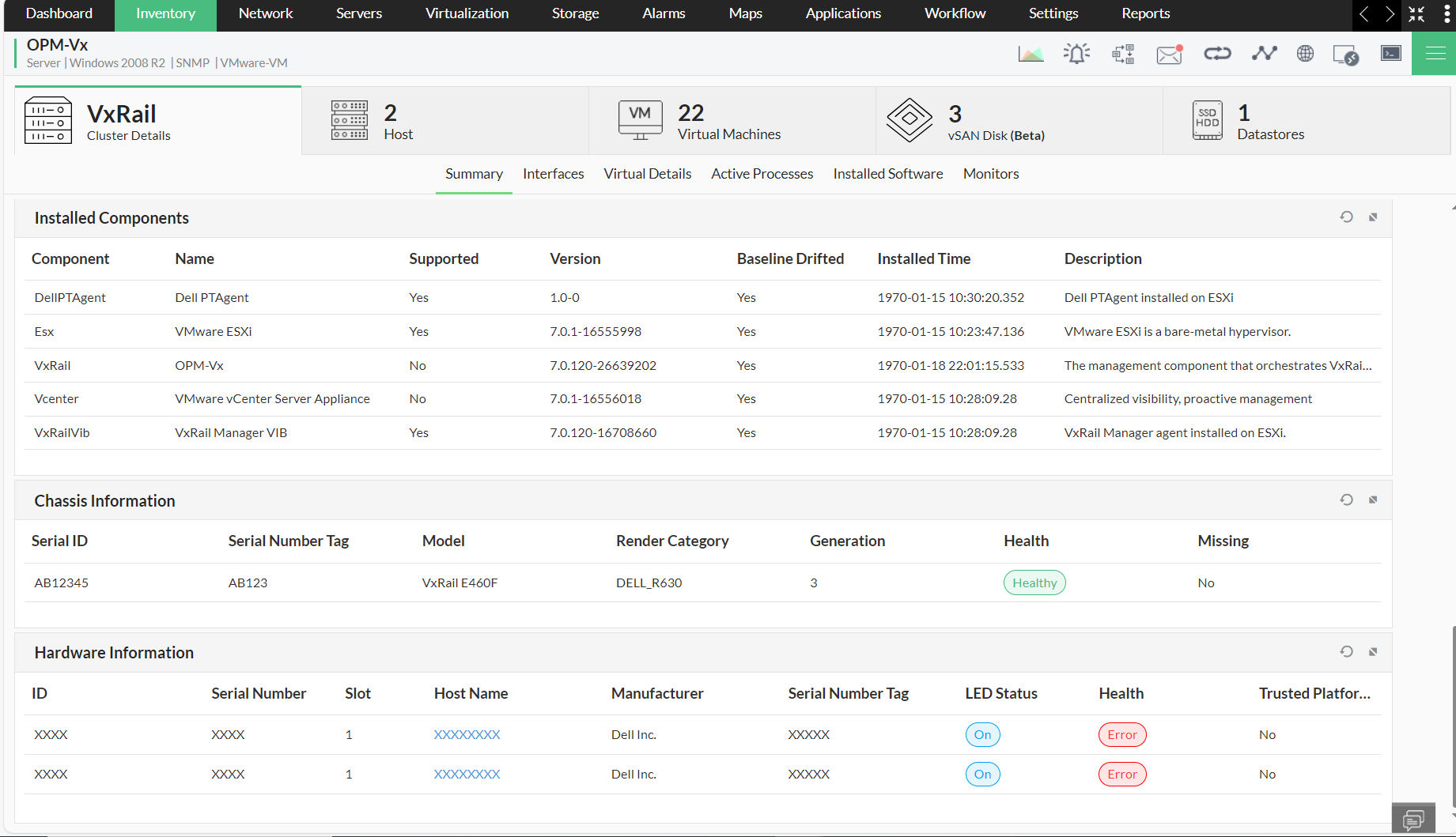 VxRail Monitoring in OpManager: Comprehensive visibility into your VxRail infrastructure - Installed Components