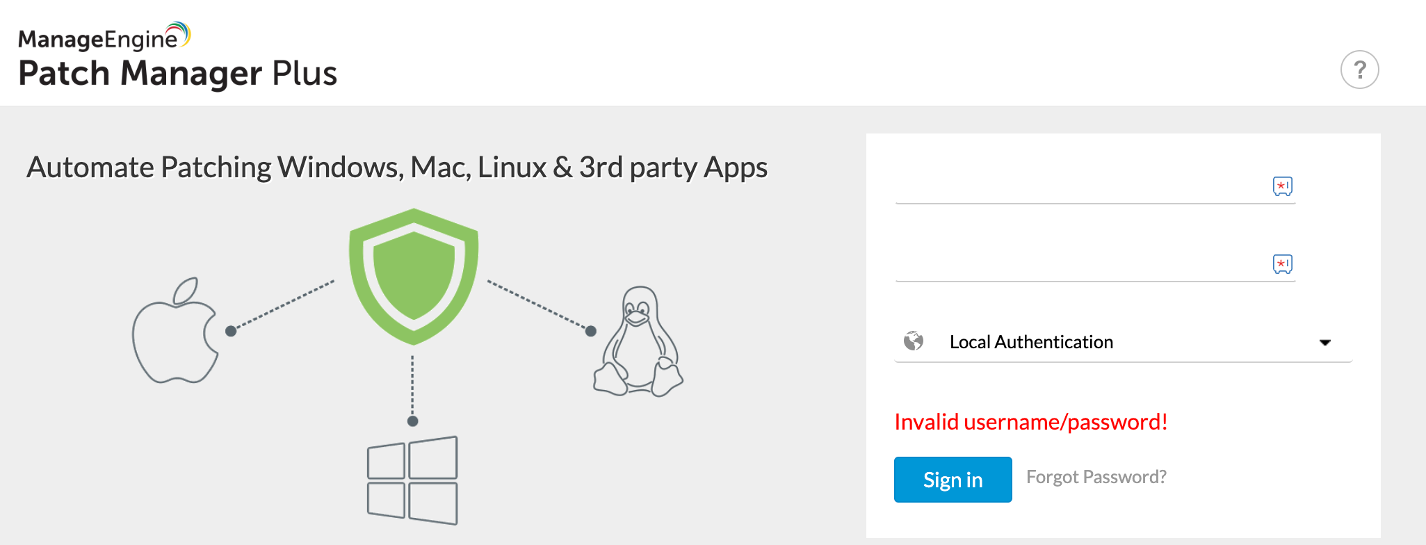 Tips to fix local authentication login issue - ManageEngine Patch Manager Plus