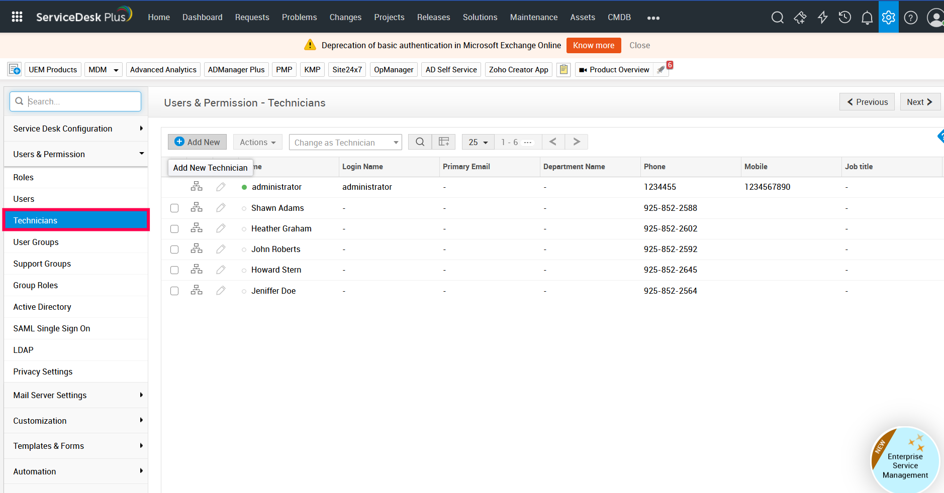 Click on Technicians