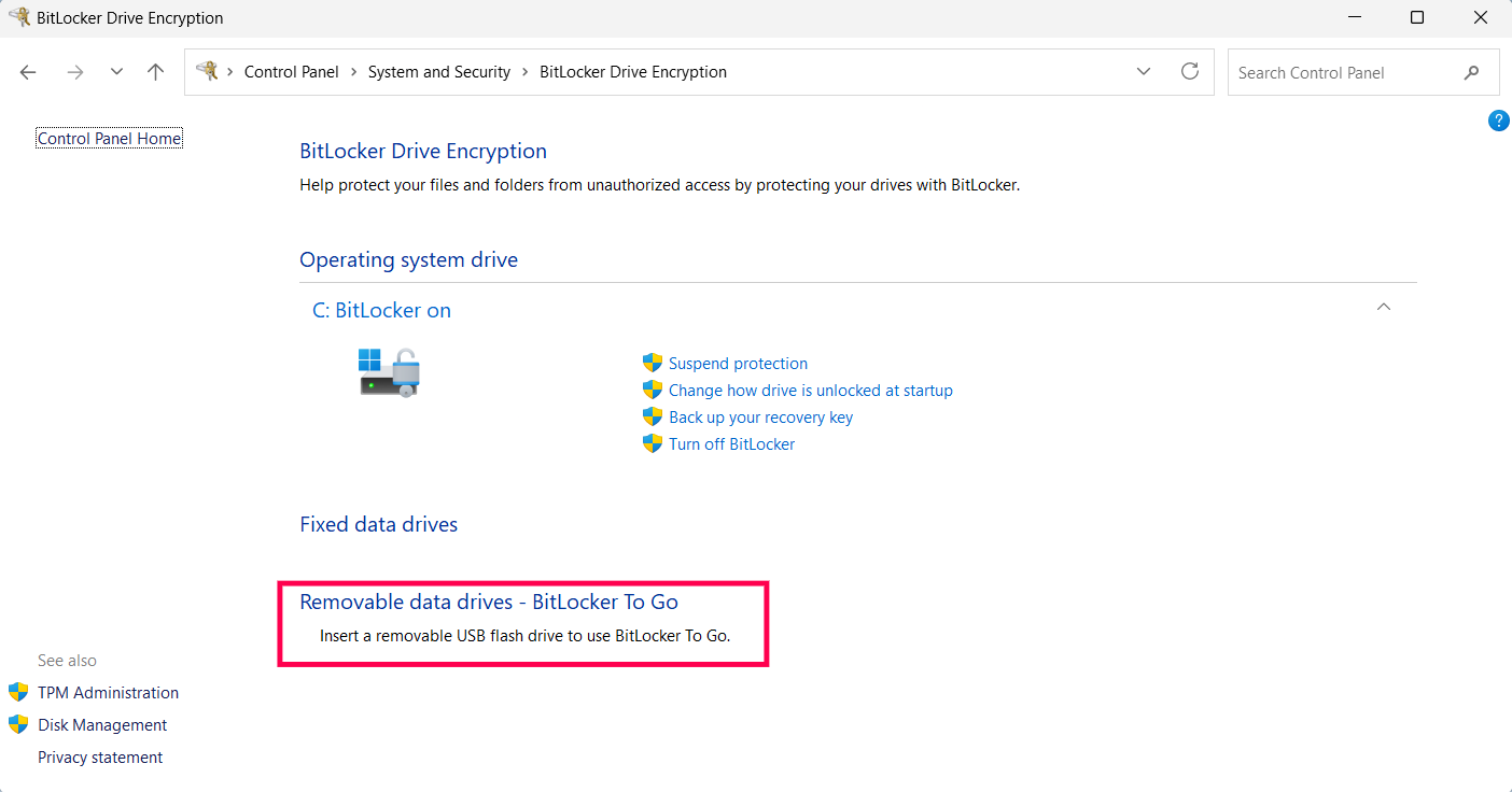 BitLocker - Panel de control