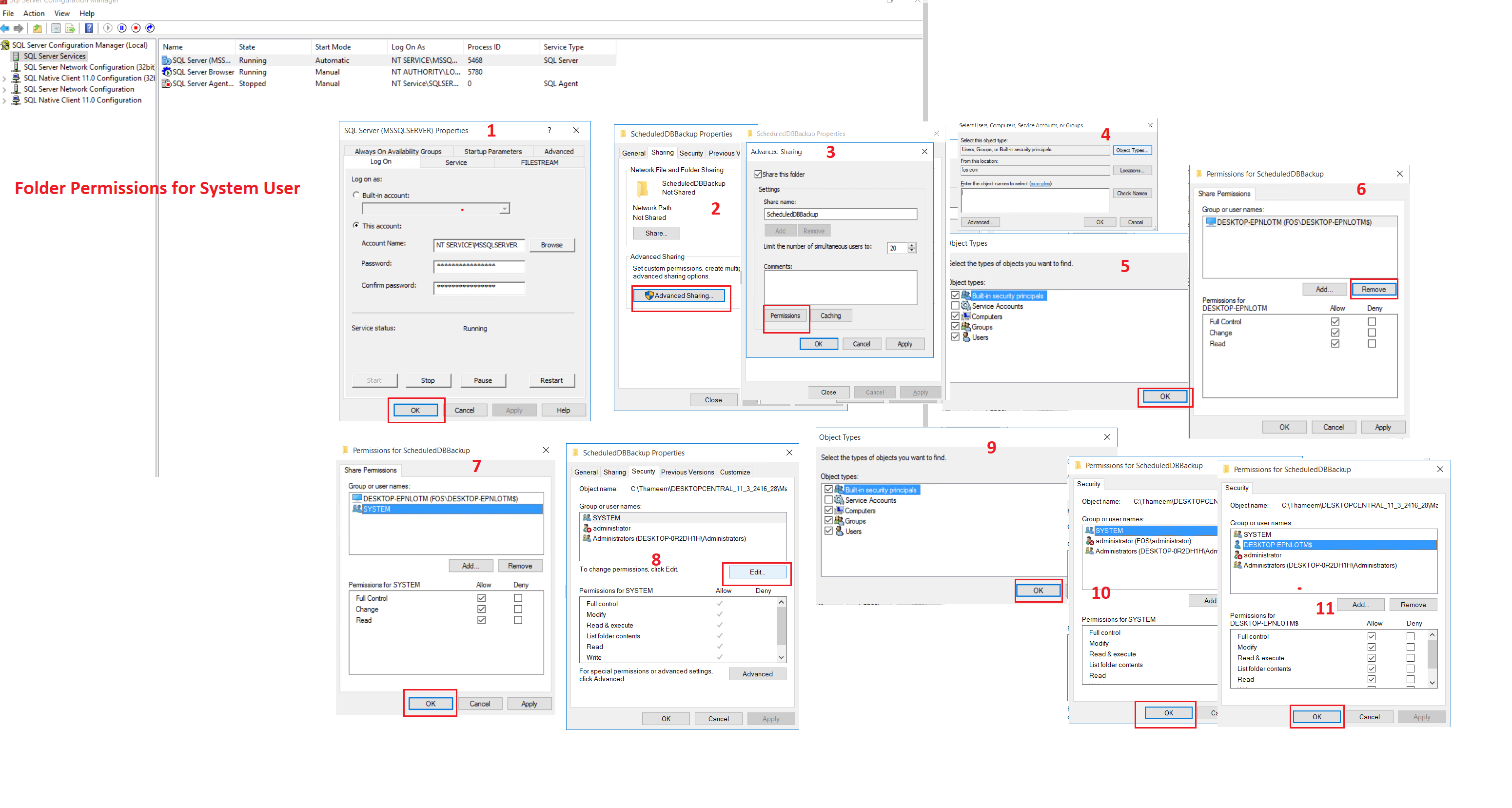 System User Folder Permissions Configuration for Database Backup