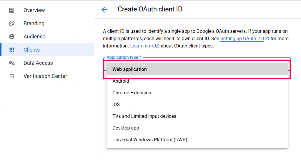 oauth-gcp-application-type configure-mail-server